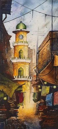 Aisha Khan, 10 x 22 Inch, Watercolor on Paper, Cityscape Painting, AC-AHK-006